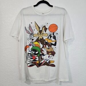 Space‎ Jam White Graphic T Shirt Bugs Bunny Marvin Martian XL 100 Cotton